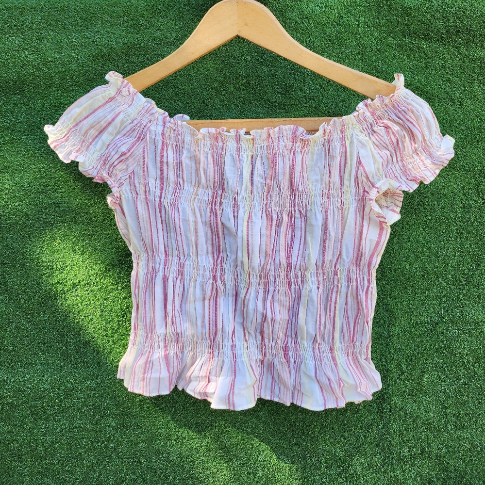 Y2K Express ruffle striped blouse top